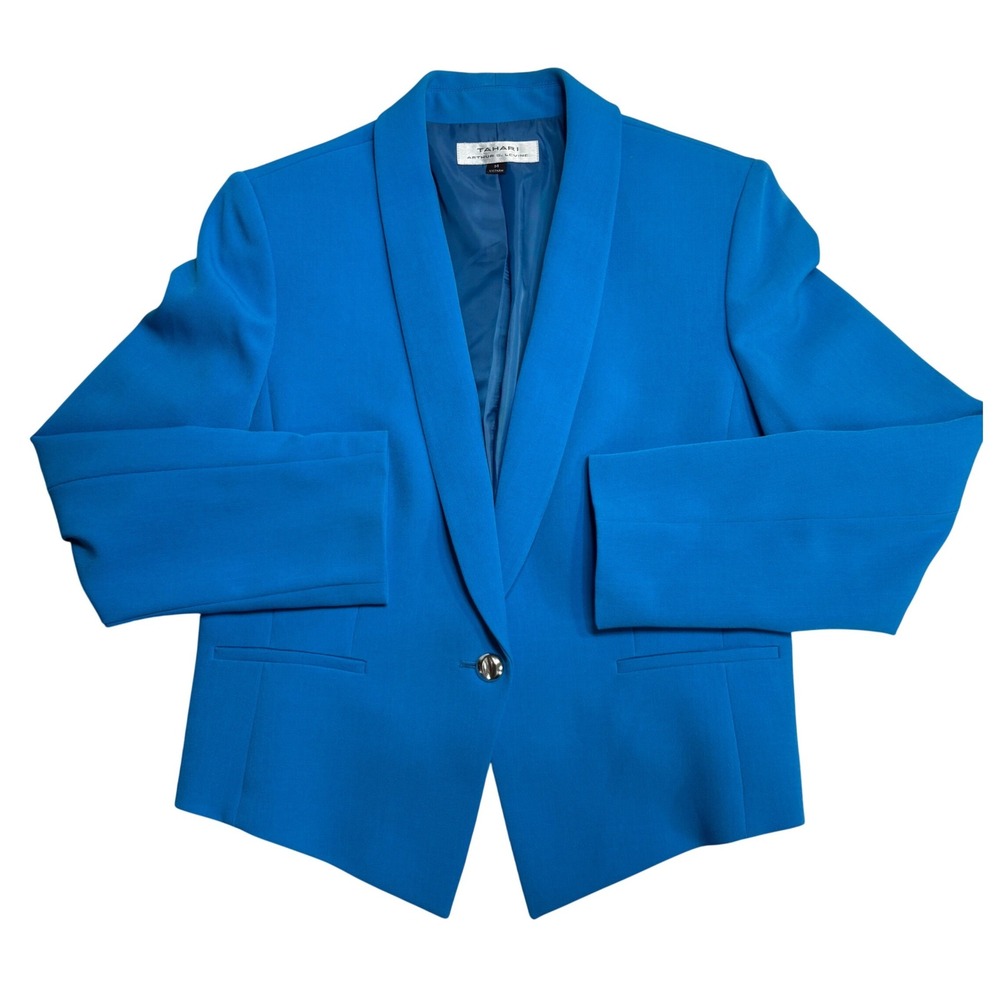 Tahari ASL Skirt Suit Women 14 Blue Shawl Collar Blazer Pencil Skirt Lined Set - Picture 2 of 14